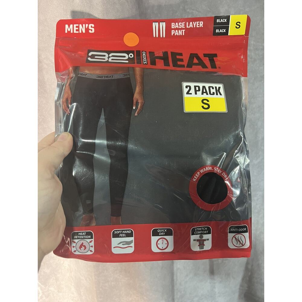 32 Degrees Heat Men's 2-Pack Stretch Quick-Dry Base Layer Pants, Black, Size S